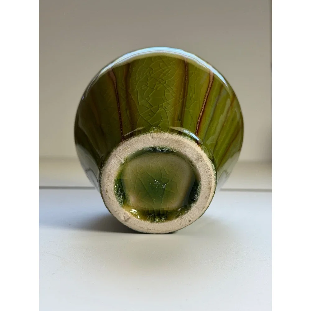 Set of 3 Olive Green Crackle Glaze Ceramic Vases Decorative Bud Vase Trio Decor